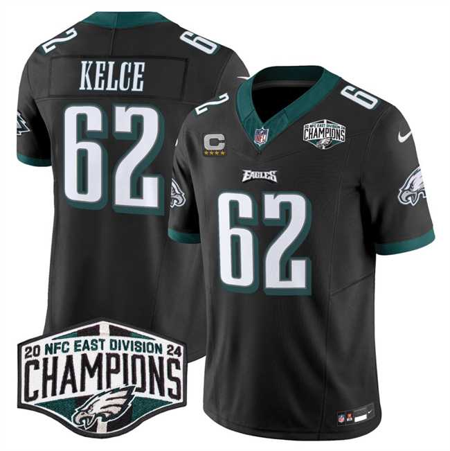 Mens Philadelphia Eagles #62 Jason Kelce Black 2024 NFC East Champions With 4-Star C Patch F.U.S.E. Vapor Untouchable Limited Stitched Jersey